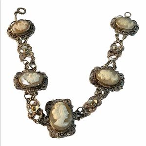 Antique 800 Silver Filagree Shell cameo bracelet